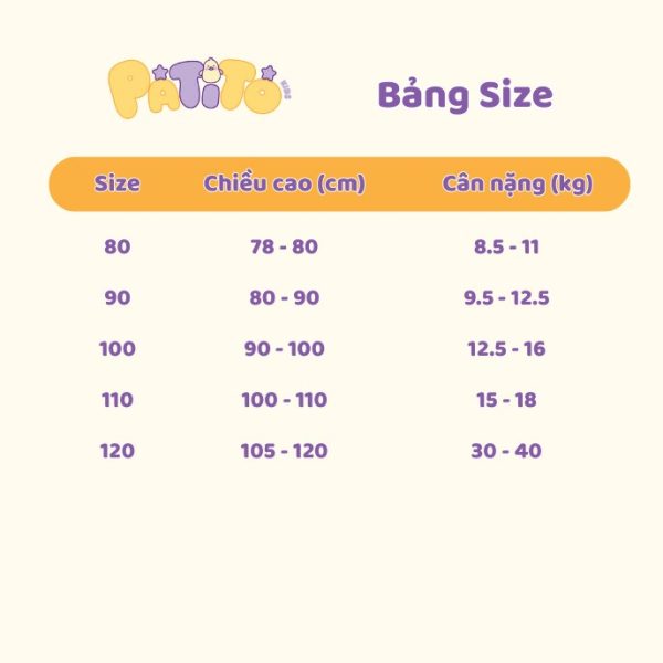 size đồ cho bé