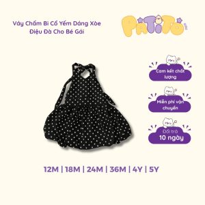 váy chấm bi cổ yếm dáng xoè