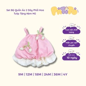 set bộ quần áo đính hoa tulip