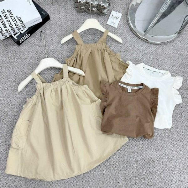 set áo cotton phối yếm bèo thô