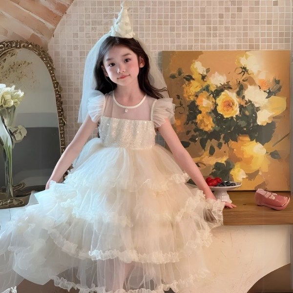 váy dự tiệc sang trọng cho bé voan bồng