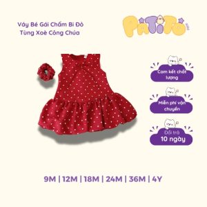 váy bé gái chấm bi đỏ tùng xoè công chúa