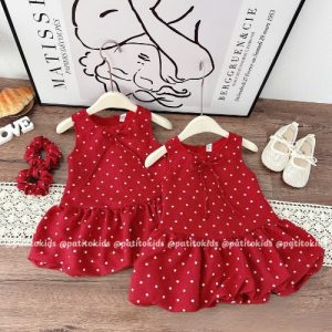 váy bé gái chấm bi đỏ tùng xoè công chúa